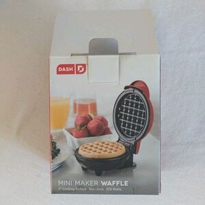 New Dash 4" Mini Maker Waffle Red Non-Stick 350W